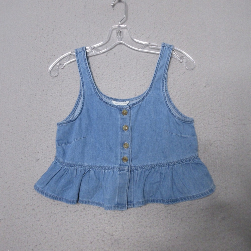 American Eagle Top XS Chambray Peplum Boho Blue Coastal Cropped Cottage NWT